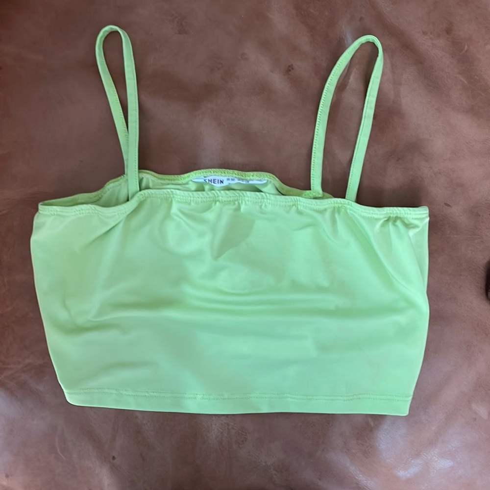 Neon tube top strings green crop top shirt